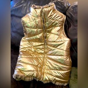 Puff metallic reversible animal print jacket for girls